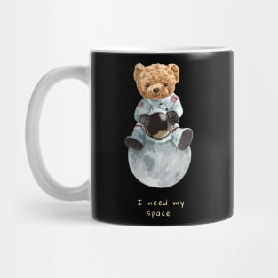 cute bear toy in astronaut costume sitting on the moon illustration Mug